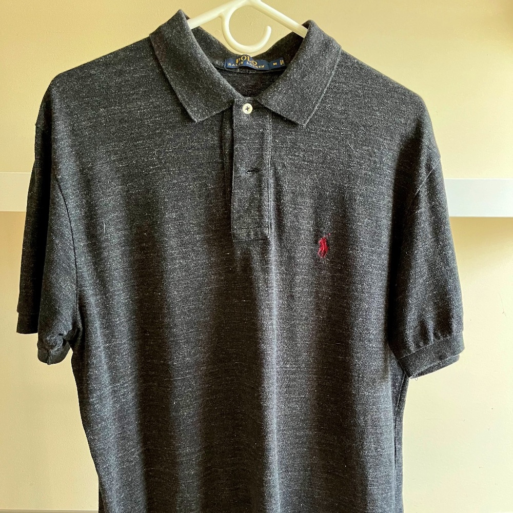 Polo Ralph Lauren Men's Pique Polo Shirt M Medium Dark Grey Gray Charcoal